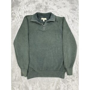Cabelas Green Knit Pullover Sweater Size Medium M 1/4 Zip Hiking Hunting Vintage